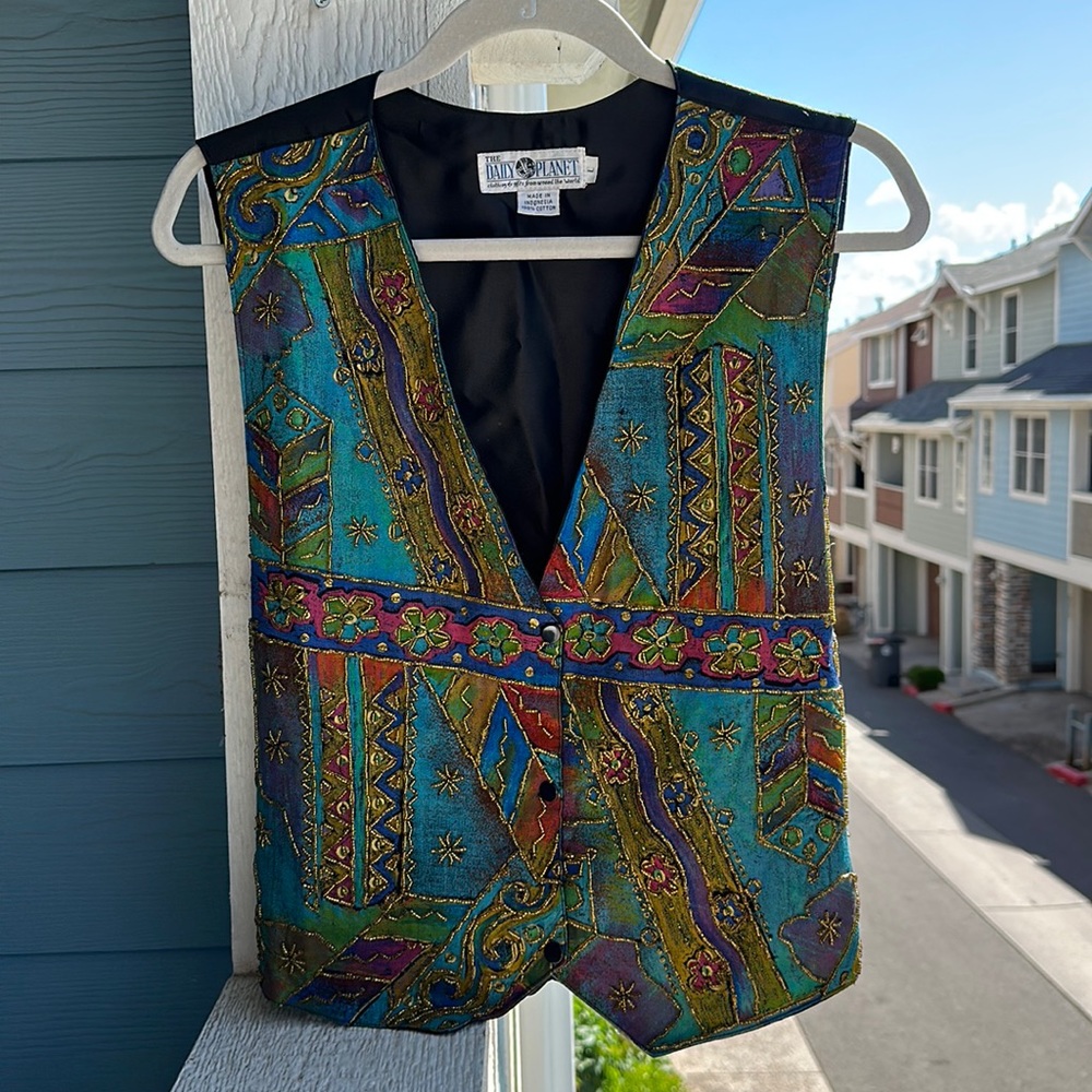 Vintage beaded vest- The daily planet, size large